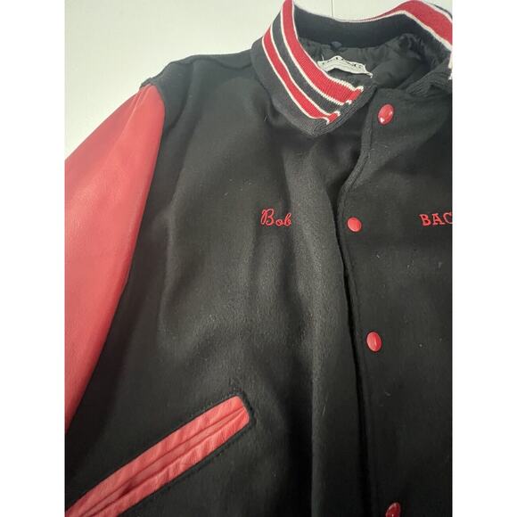 Vintage bomber Jacket DeLong Wool Sz 52 90s movie Backdraft 1991 Black Red Rare - Picture 3 of 12